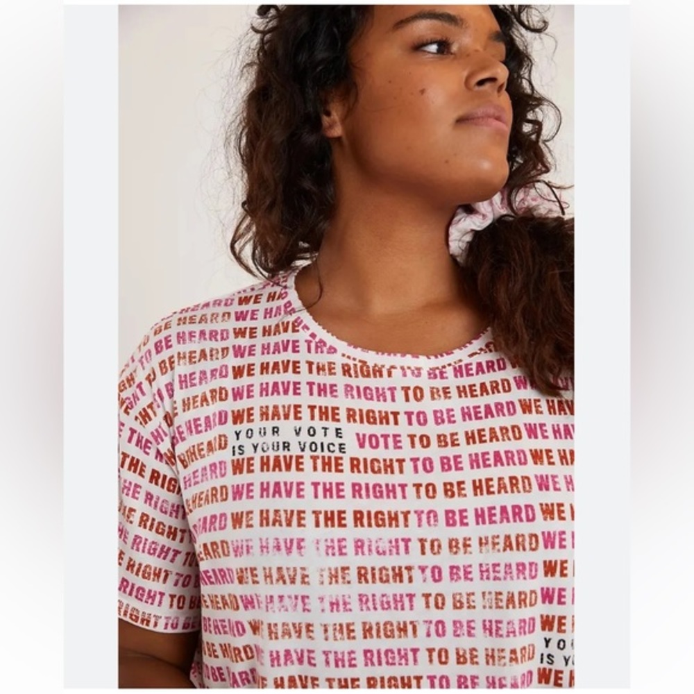 Anthropologie, Maeve, VOTE, right to be heard, T-shirt. Pink and red M